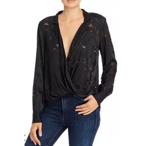 RAG & BONE Black Dean Floral Long Sleeve Silk Chic High Low Blouse Women Small